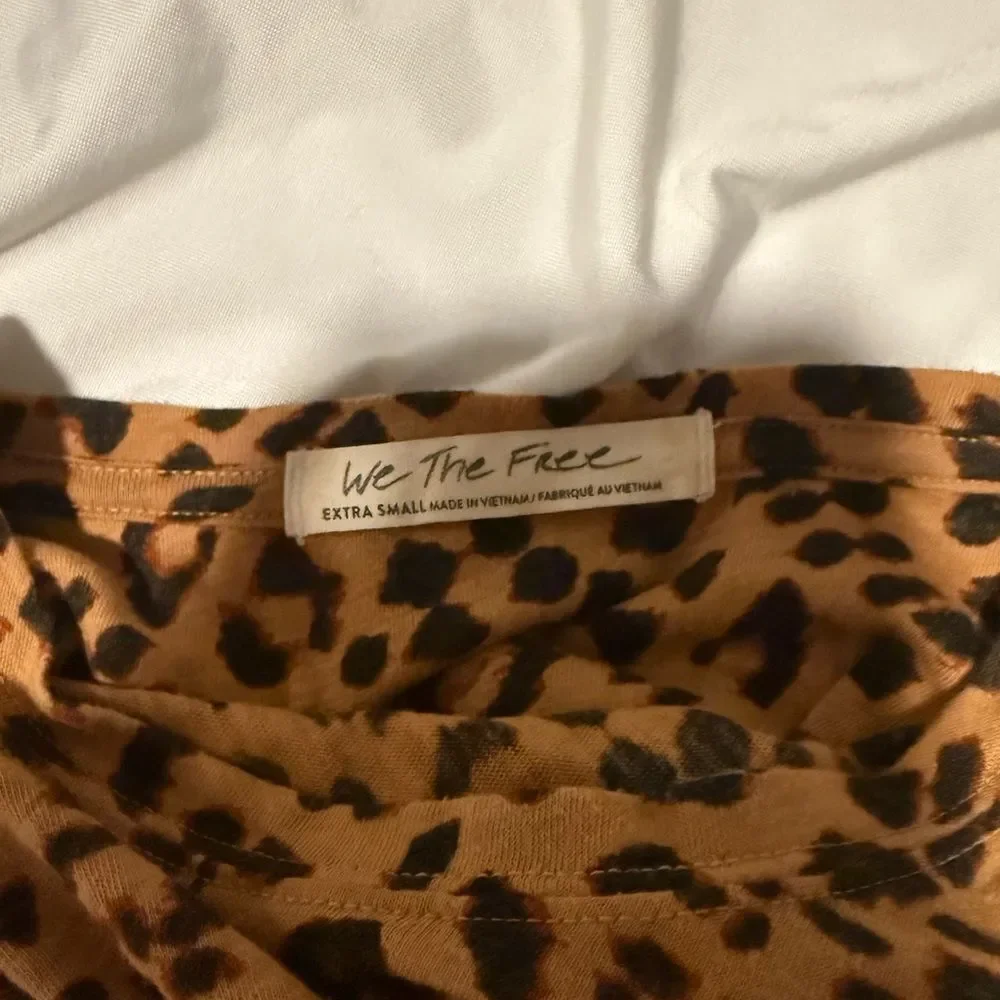 Free People Clarity Tan Cheetah Print Ringer Tee